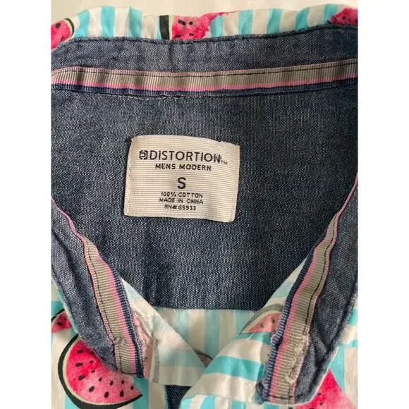 Distortion Men's Modern SZ Small Button Front Watermelon Print Shirt - Picture 4 of 8